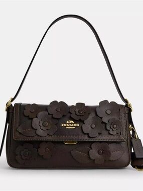 Coach CDY43 Etta Small Flap Shoulder Bag With Floral Applique Maple NWT